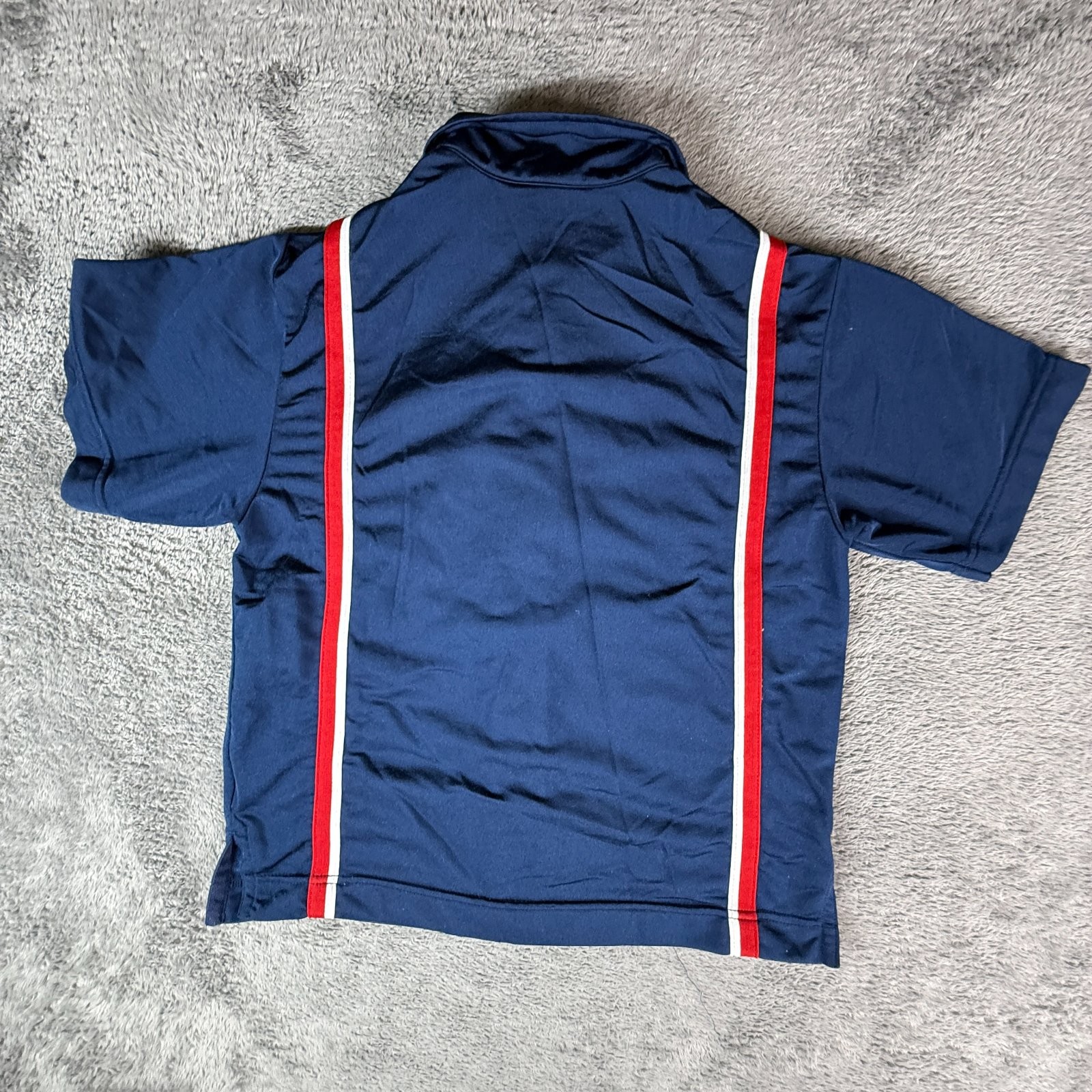 Nike Mens S Basketball Warm Up Shirt Blue Red White Stripe Zip Jersey Vintage gallery