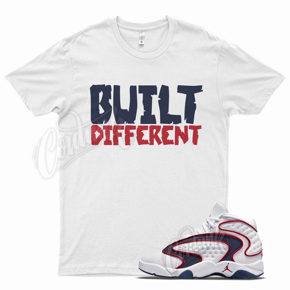 White BUILT T Shirt for J1 OG Midnight Navy University Red Flint 13 Bred gallery
