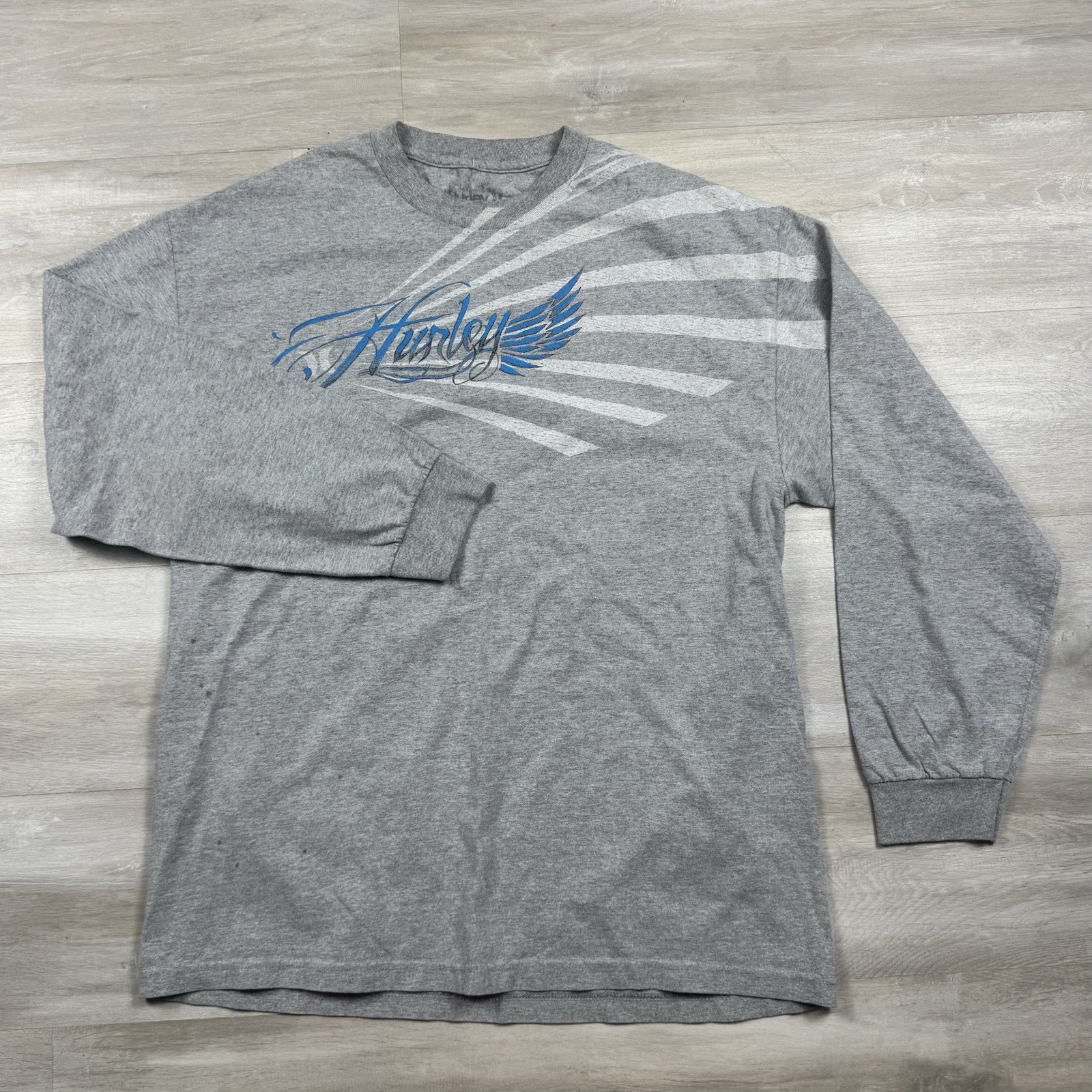 Vintage Y2k Hurley Long Sleeve Shirt Surf Skate Script Wings Grey Mens Size XL gallery