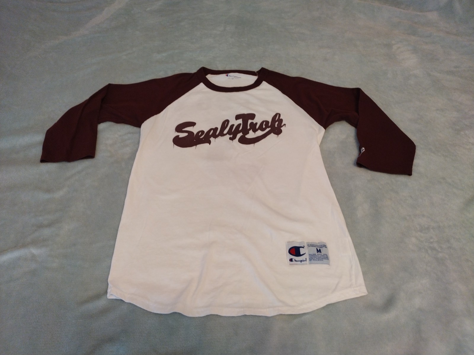 Champion Sealy Troh Unisex Raglan 3/4 Sleeve Baseball T-Shirt White & Burgundy