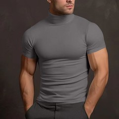 Men Solid Color Mock Neck Short Sleeve Tight Fitted Basic T Shirt Slim Casual