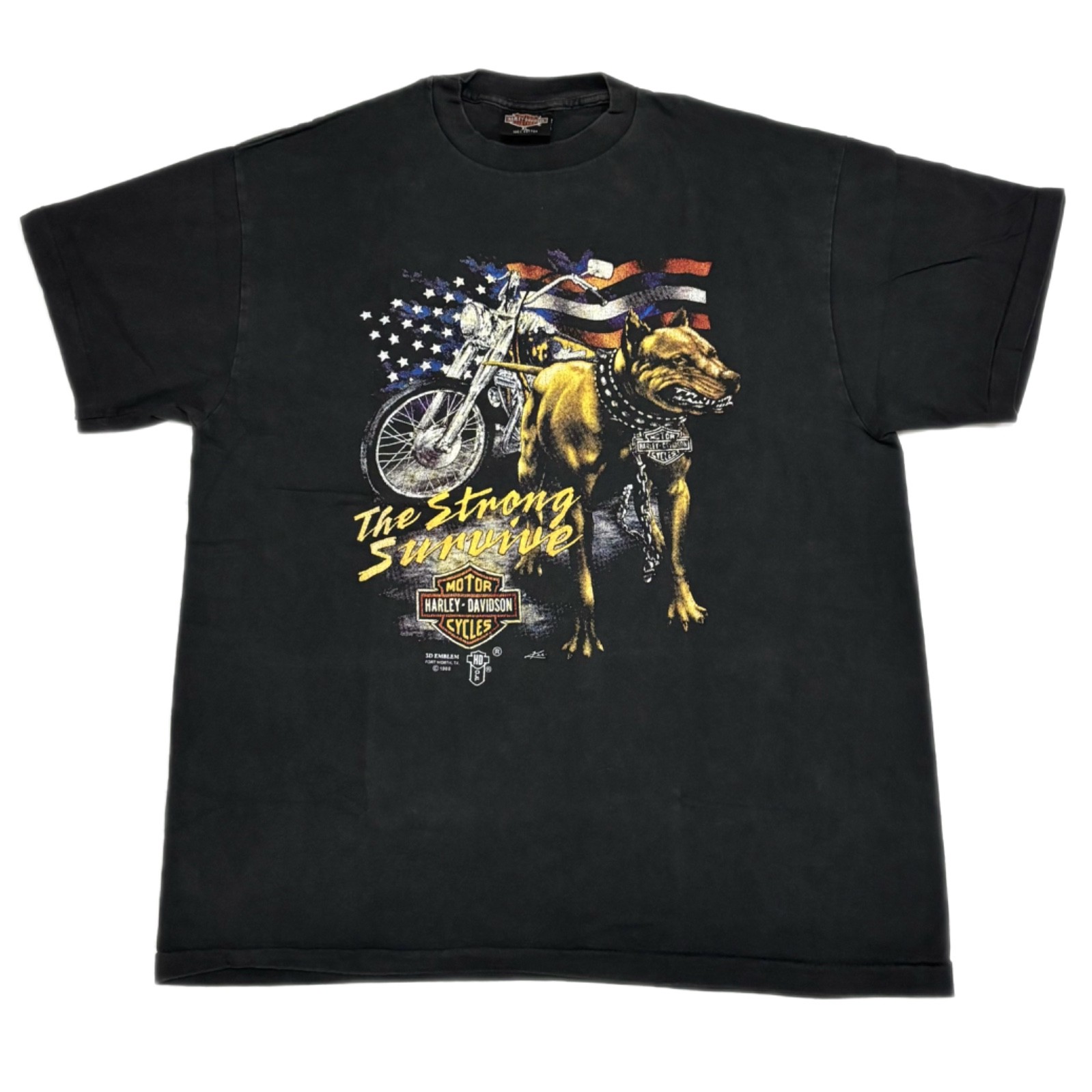 1988 Harley Davidson 3D Emblem The Strong Survive Bulldog Eagle XL Shirt REPRINT gallery