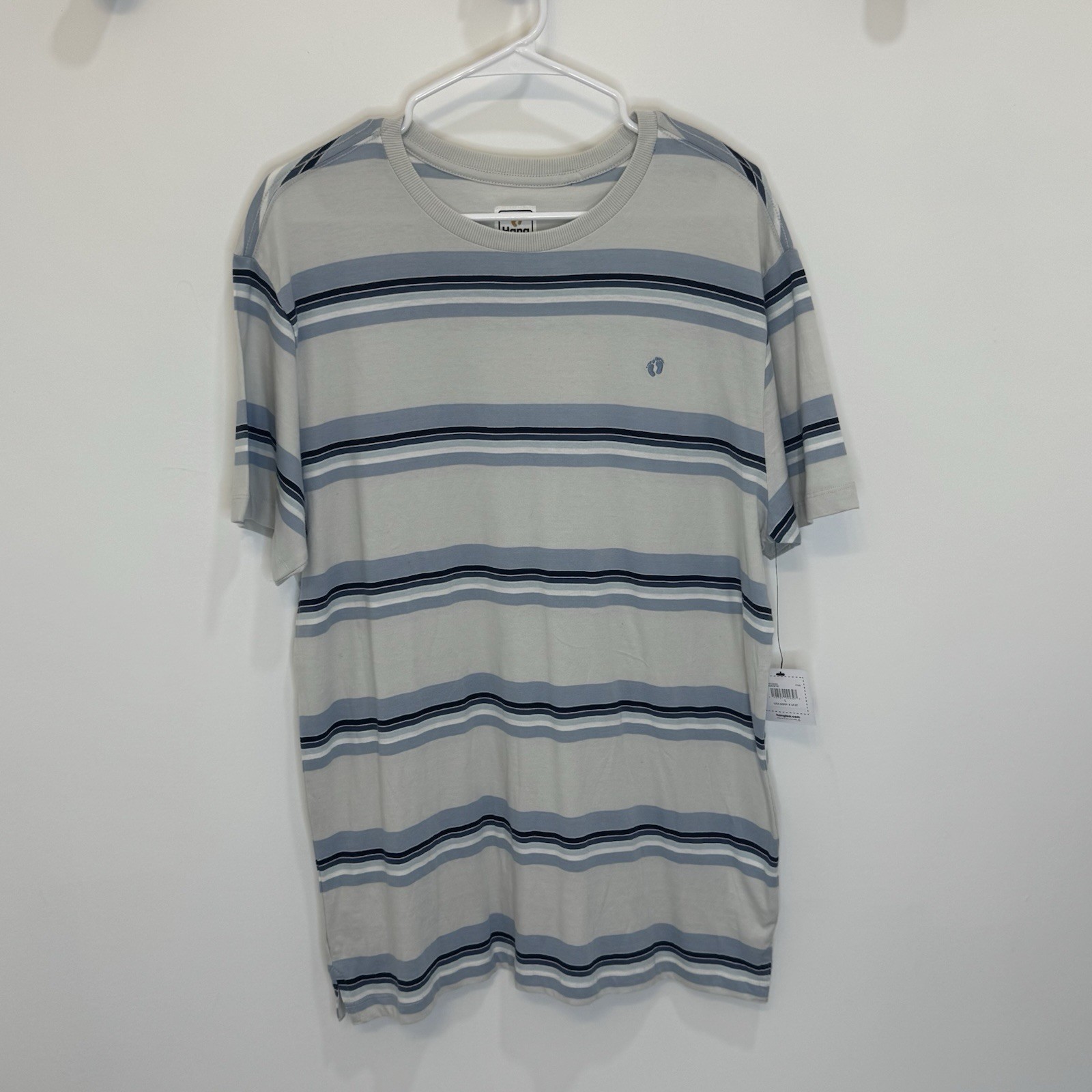 Hang Ten Light Blue L Men’s T-Shirt Striped Embroidered Logo Short Sleeve NWT