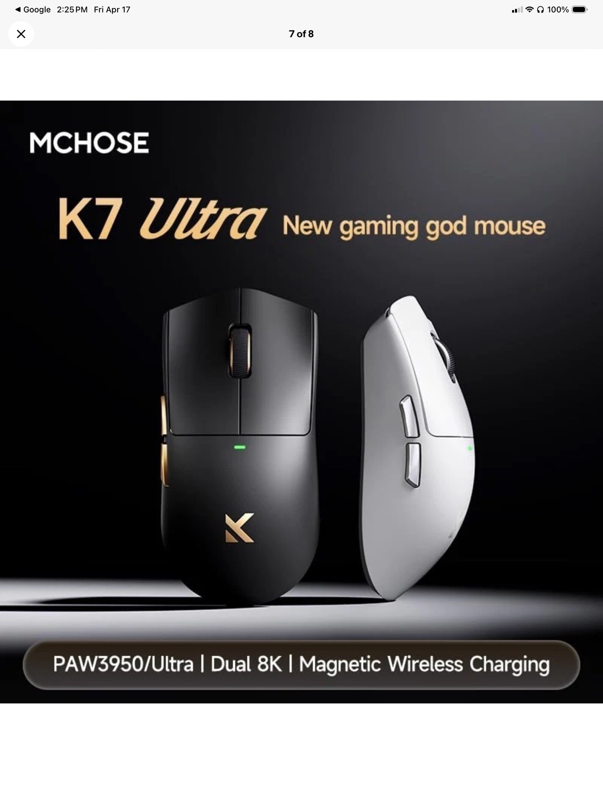 MCHOSE K7 Ultra Wireless Esports Gaming Mouse with Magnetic Charging Dock, PA…