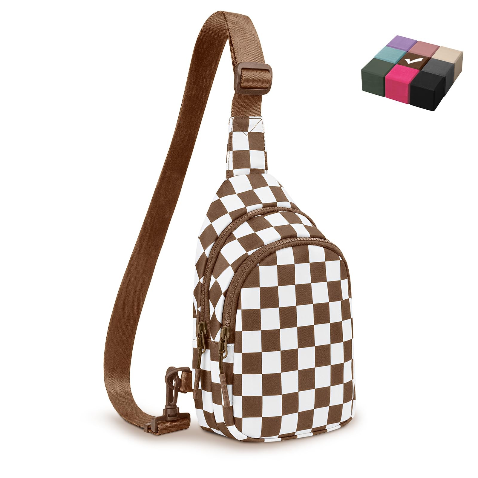 Checkered Women Sling Bag Small Backpack Crossbody Chest Fanny Pack Purse