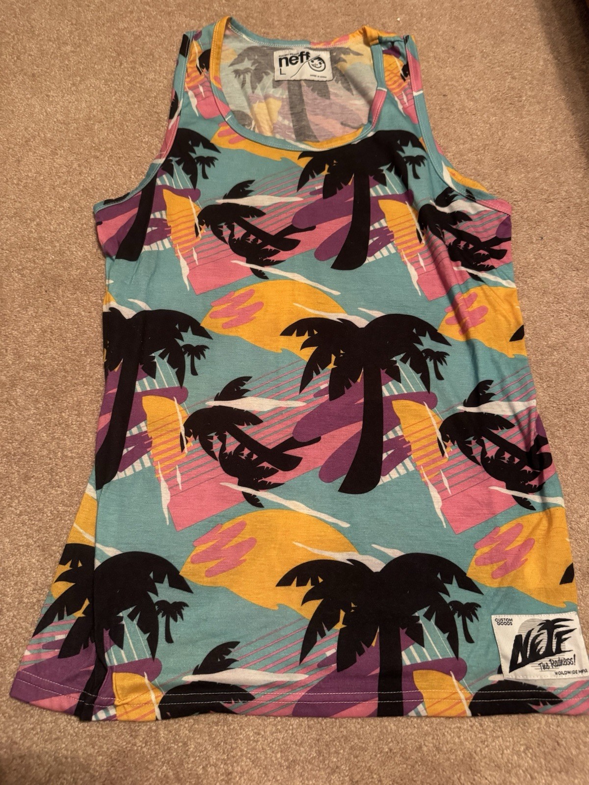 Neff Palm Tree Graphic Tank Top Large Retro BeachStreetwear