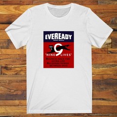 Eveready Retro Battery Black Cat Nine Lives Men’s White S-5XL