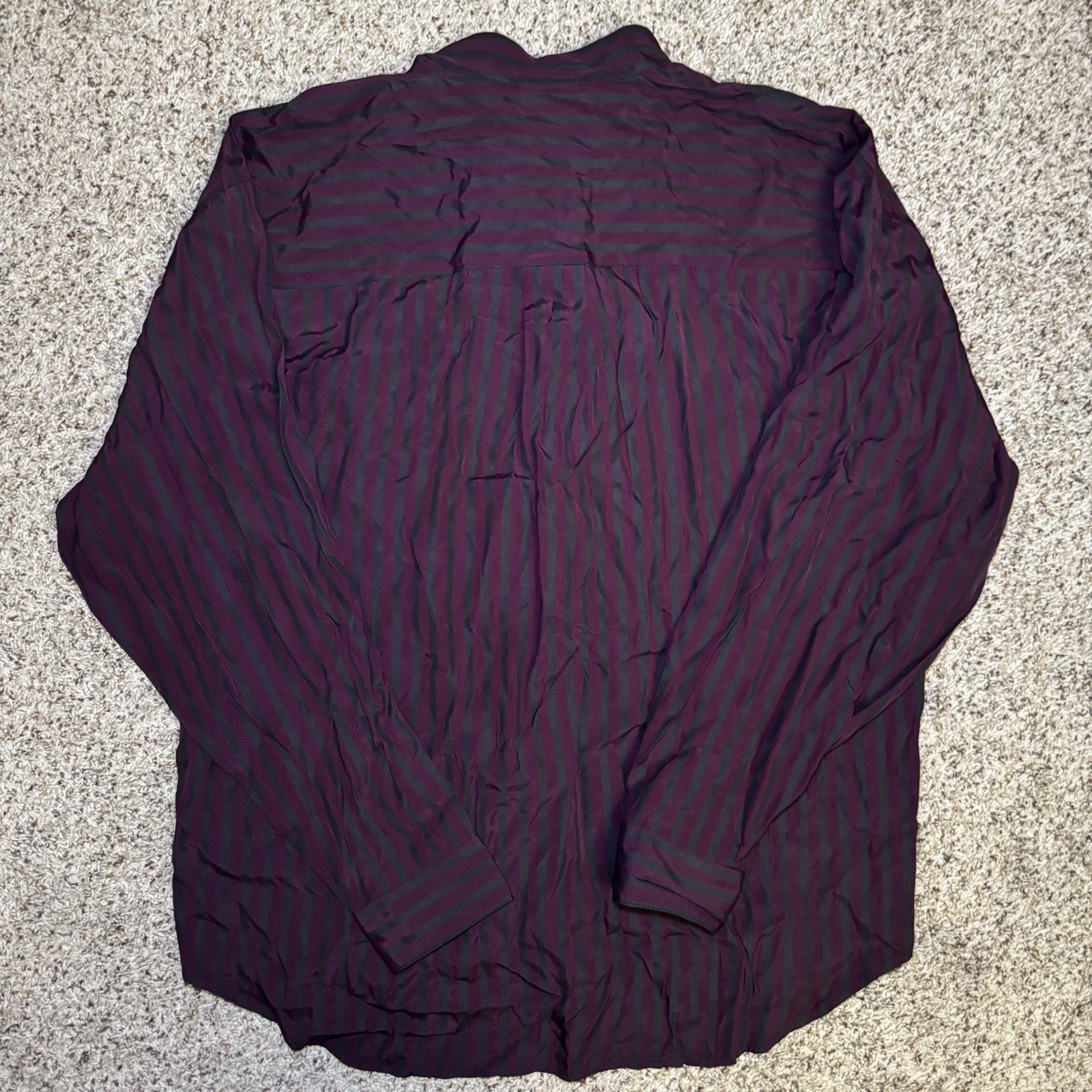 Intl Male Black Satin Stripe Shirt Large Glam Rock Goth Clubwear Vintage 80s gallery