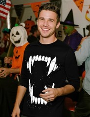 Vampire Shirt Mens Vampire Teeth Halloween Fancy Dress Cotton Light Up TShirts,…
