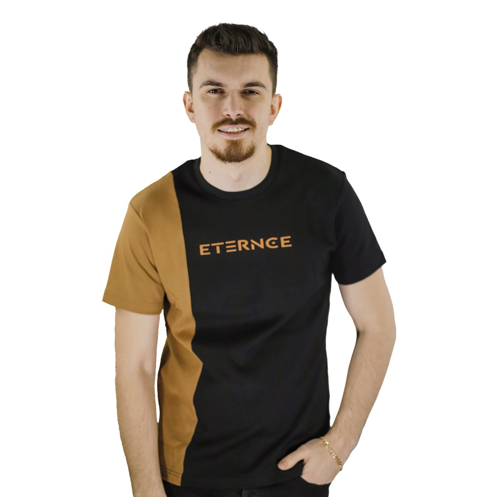 Black and Brown Crewneck Summer T Shirt – 100% Cotton Regular Fit Short Sleeve T