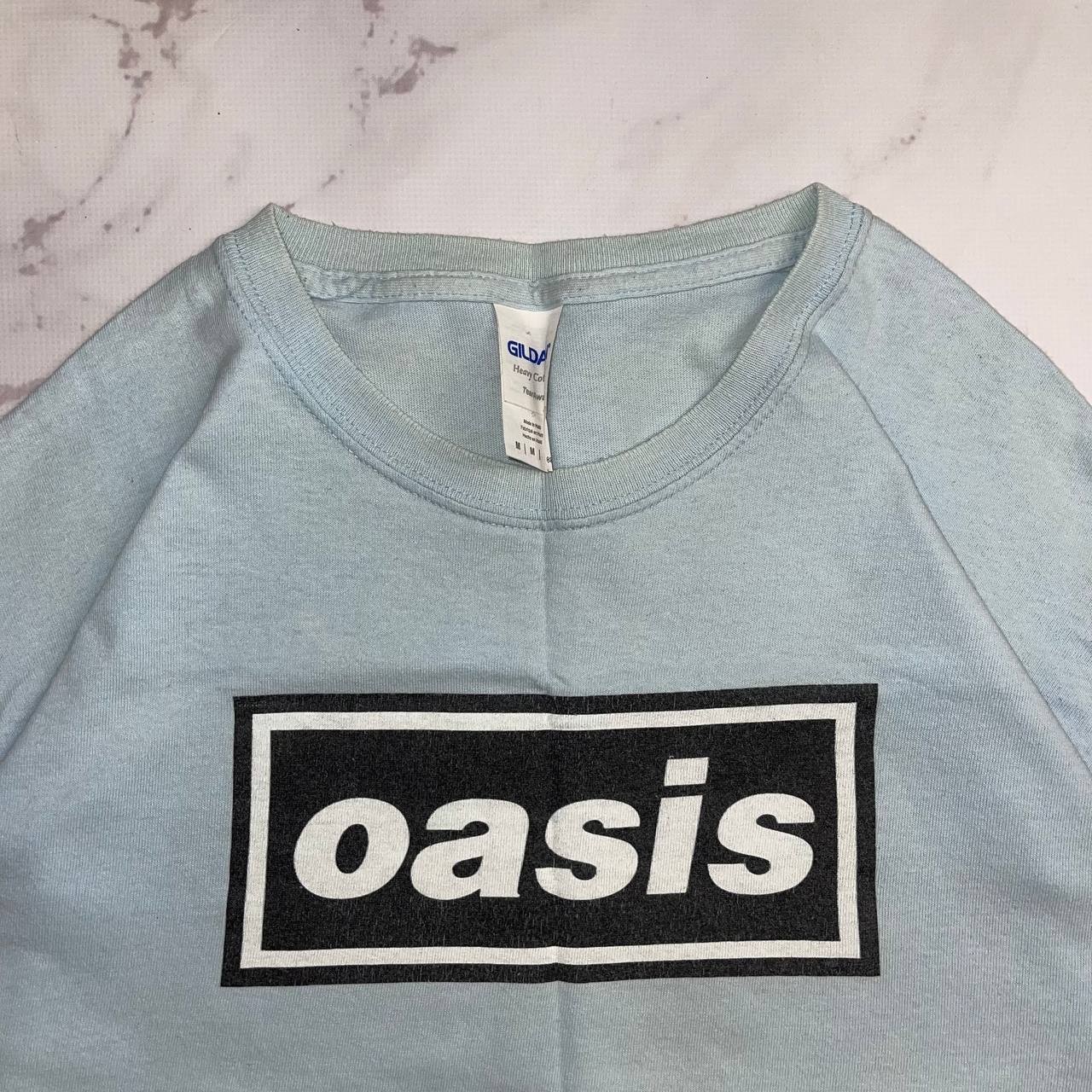 Vintage T-shirt Oasis Classic Band Logo Blue Size M Y2K Casual tee gallery