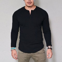 Men’s Long Sleeve Cotton T-Shirt Solid Slim Fit Button Up Tops Blouse Tee Casual