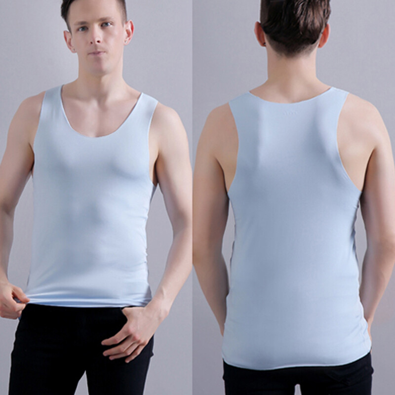Men's Sleeveless T Shirts Tank Top V-neck Ice Silk Vest Undershirts Breathable gallery