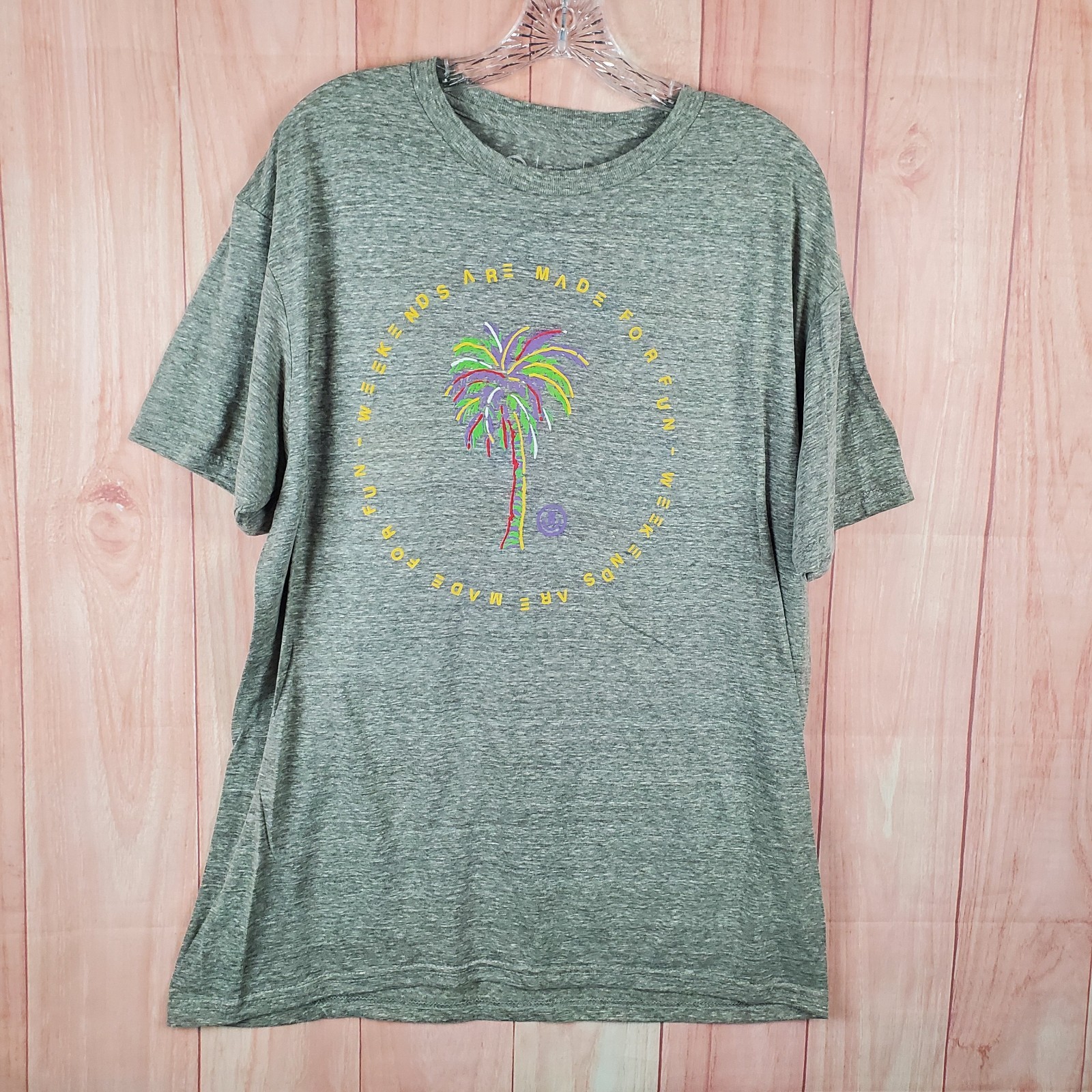 Neff Weekends Are Made For Fun T Shirt Mens Large Green Palm Tree Graphic Cotton