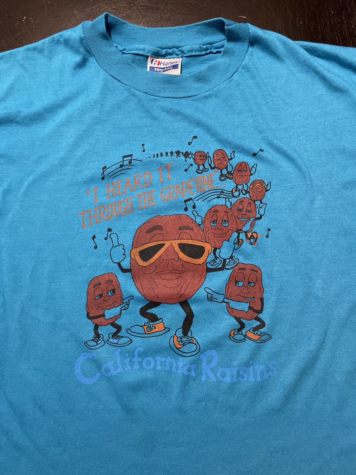 Vintage California Raisins 2-Sided T-Shirt, Blue/Turqouise, Size: XXL (Fits XL)