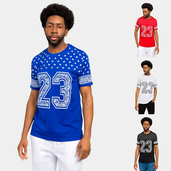 Victorious Men's Casual Number 23 Bandana Paisley Print T-Shirt TS7411 gallery