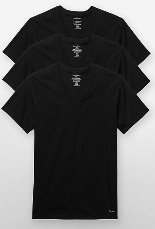 T-Shirts Slim Fit  S,M,L Men’s V Neck Calvin Klein 3 Pack Black NEW Tee Cotton