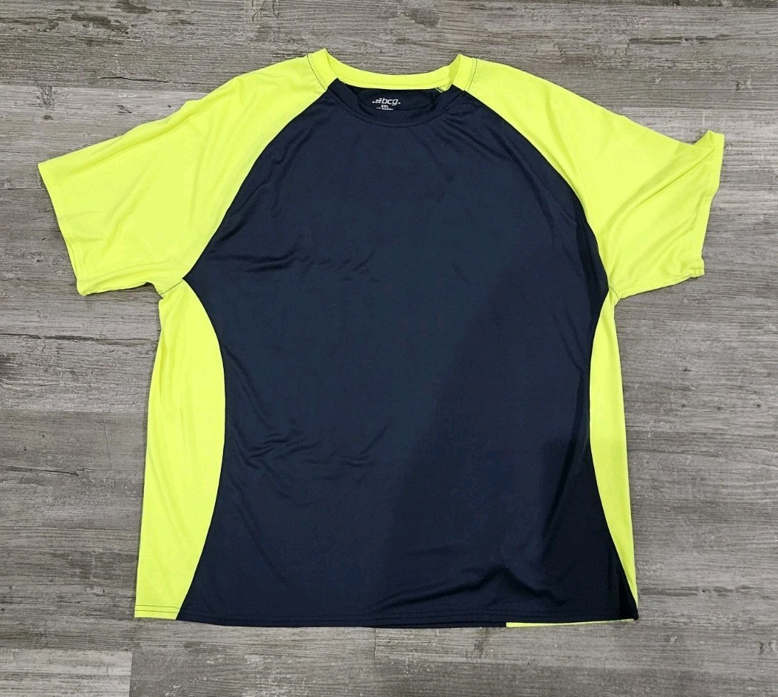 Mens XXL Two Tone Pullover BCG Navy Neon Yellow Short Sleeves Side Panels gallery
