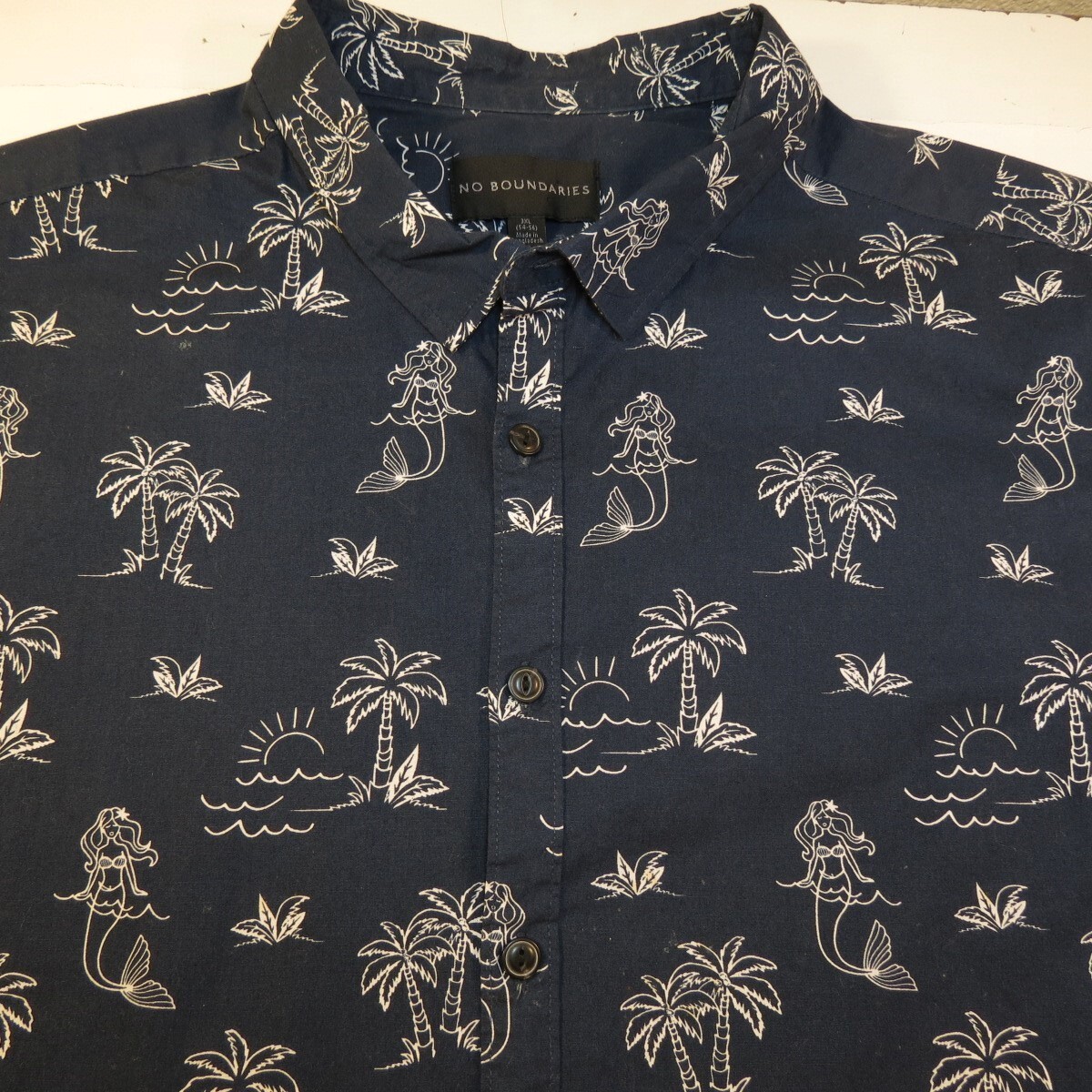 NO BOUNDARIES MERMAID BEACH HAWAII ALOHA HAWAIIAN PATTERN SHIRT Mens 3XL Blue gallery