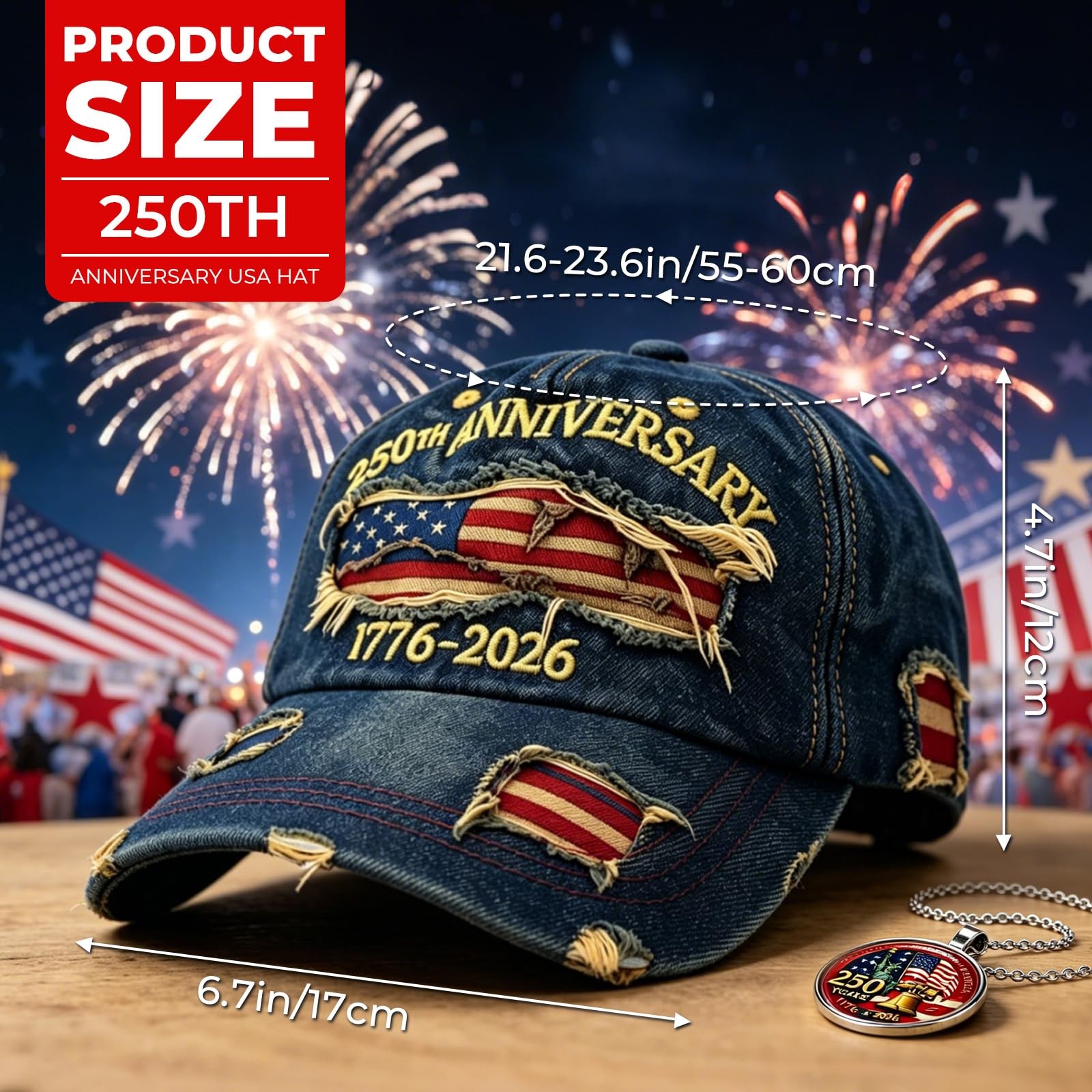 250th Anniversary USA Hat 1776-2026 Adjustable Patriotic Retro Embroidered De... gallery