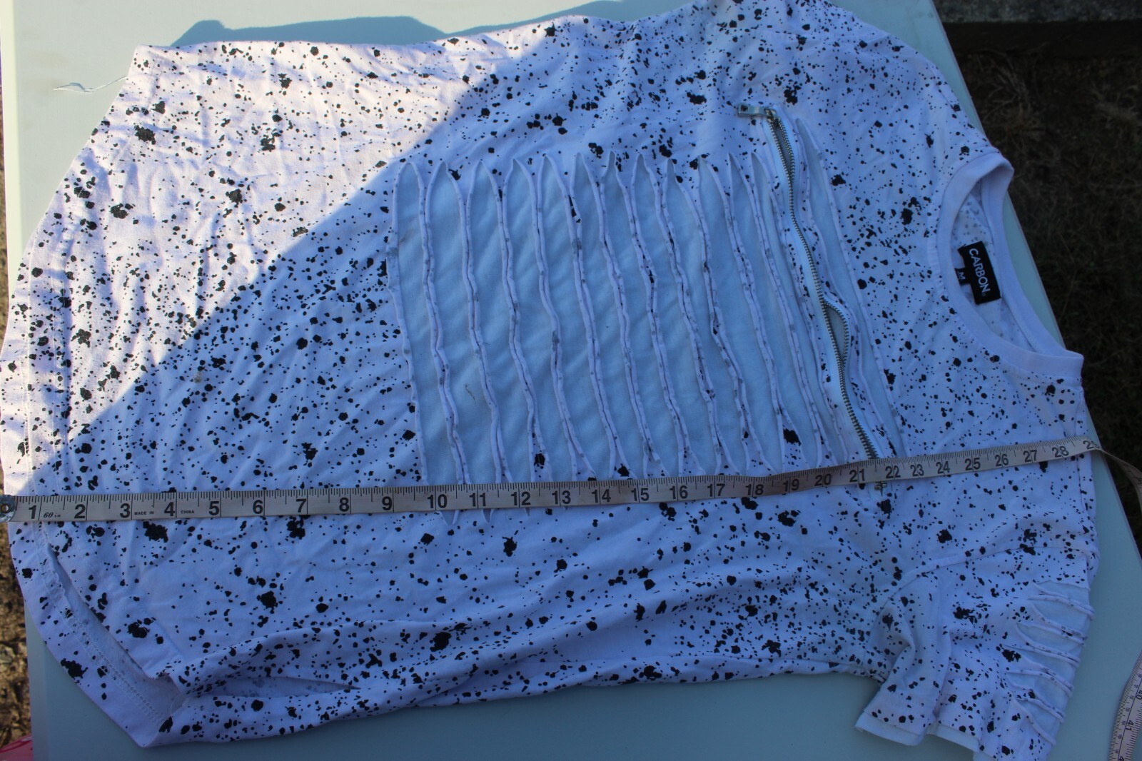 Carbon Short Sleeve Paint Splatter Distressed Shirt Shredded Zipper Size MEDIUM gallery