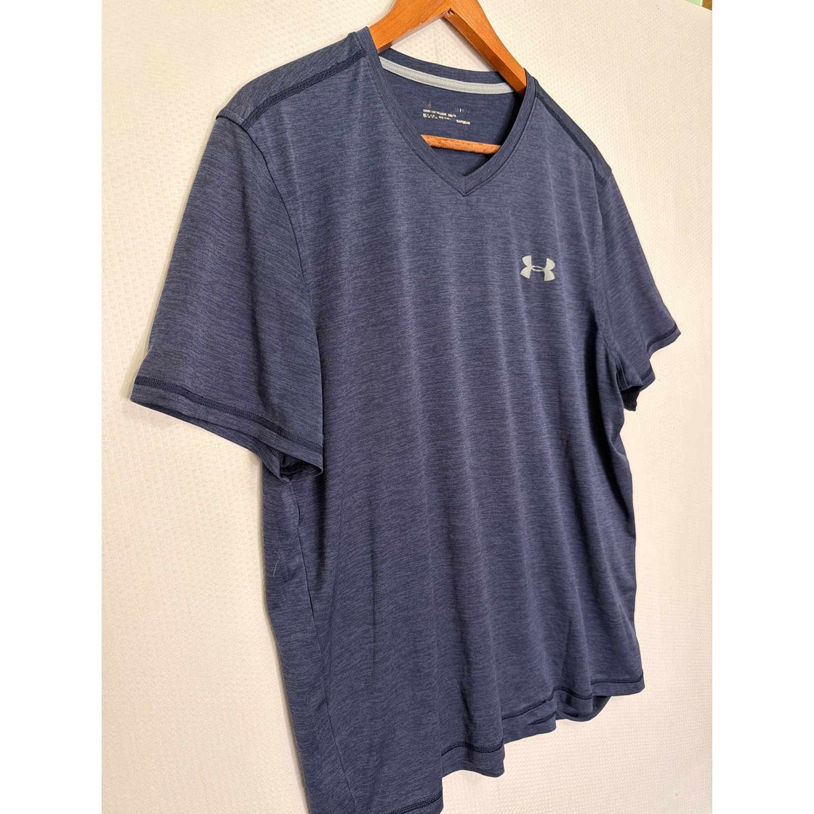 Under Armour HeatGear Mens V-Neck T-Shirt Navy Blue Heather Loose Fit Large gallery