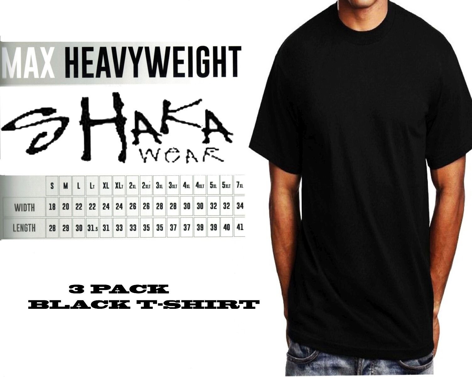 3 Pack Shaka Wear Mens Max Heavyweight T-shirt Black Basic Plain Tee gallery