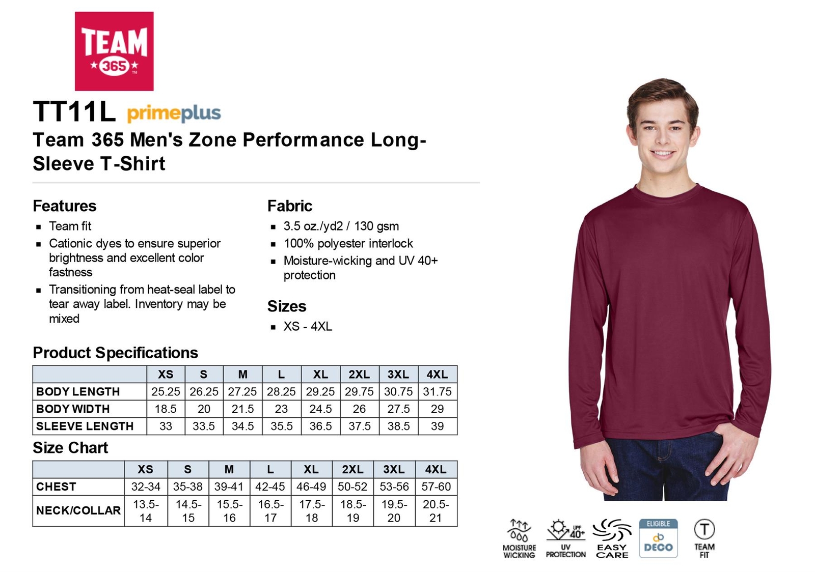 Team 365 Mens Long Sleeve T-Shirt Dri-Fit Performance Workout UV Protect TT11L gallery
