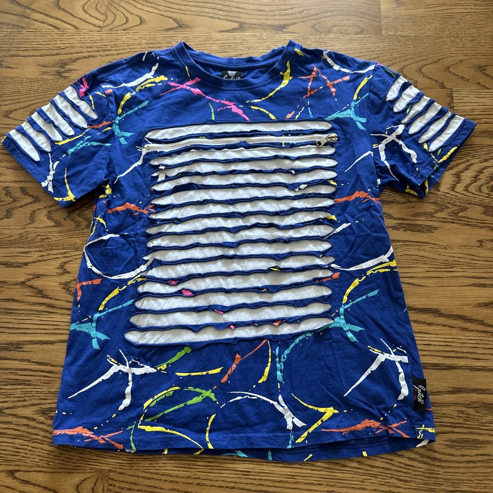 Switch Remarkable Men’s Large Shirt Blue Razor Slash Zipper Streetwear Graffiti
