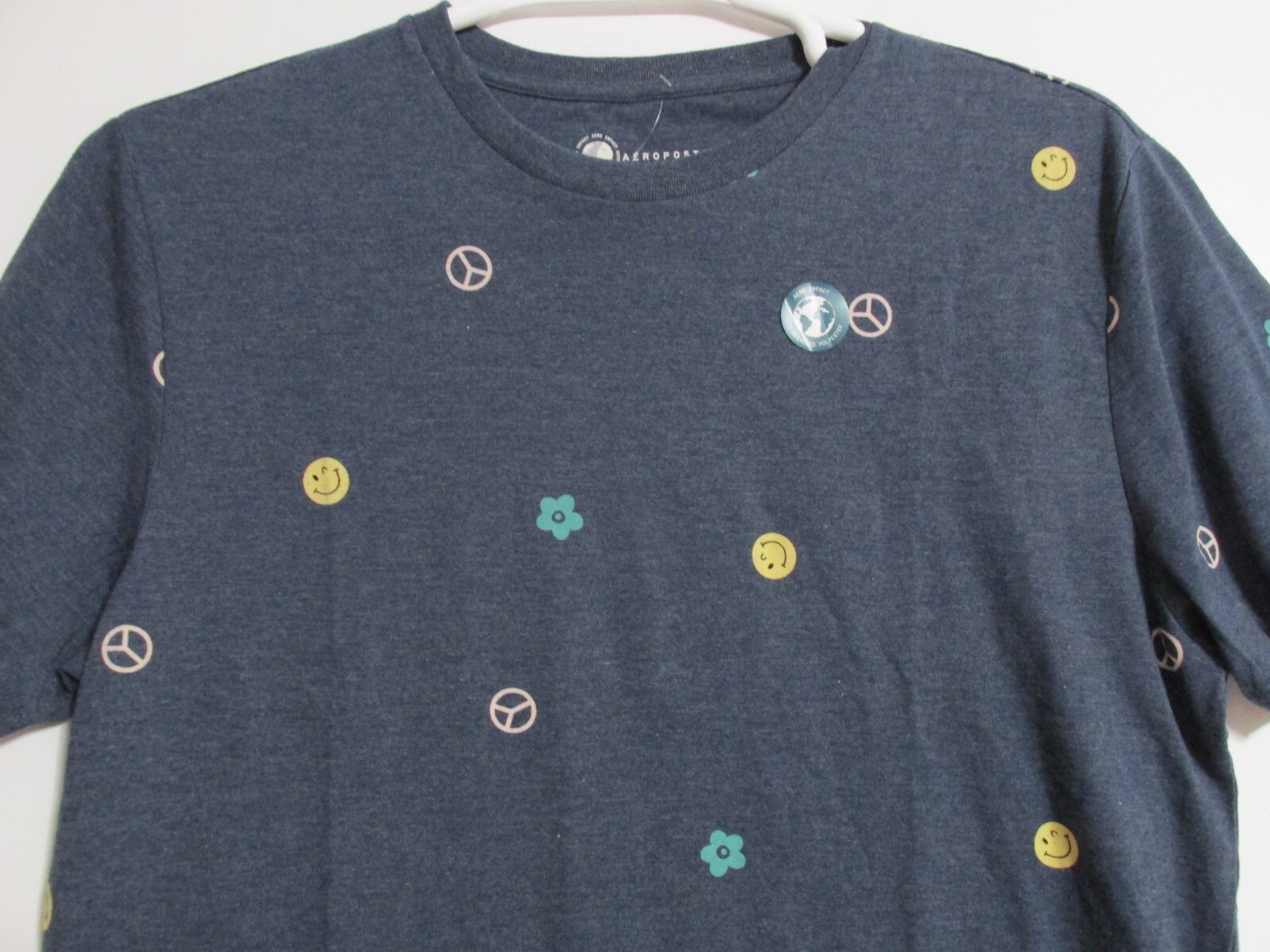 Men's Aeropostale Peace Floral Smiley Graphic T-Shirt Blue Size Large gallery