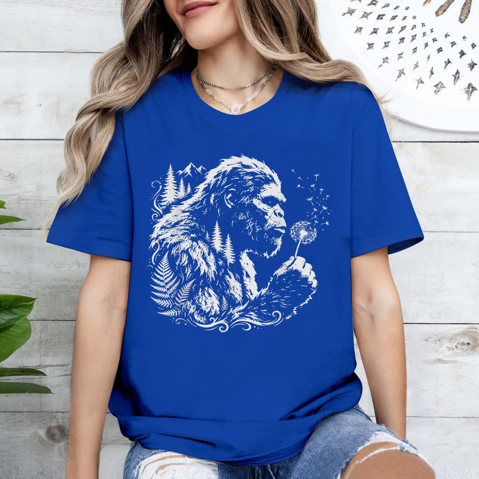 Funny Bigfoot Blowing Wishes Dandelion Nature Vintage Art T-Shirt gallery
