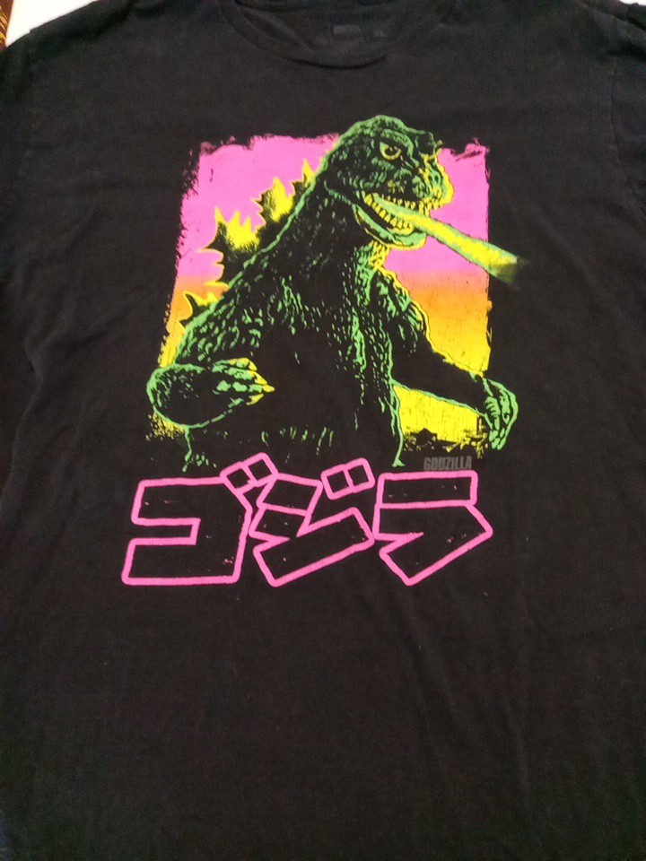 Mens Retro Neon Pink Godzilla tshirt size XL
