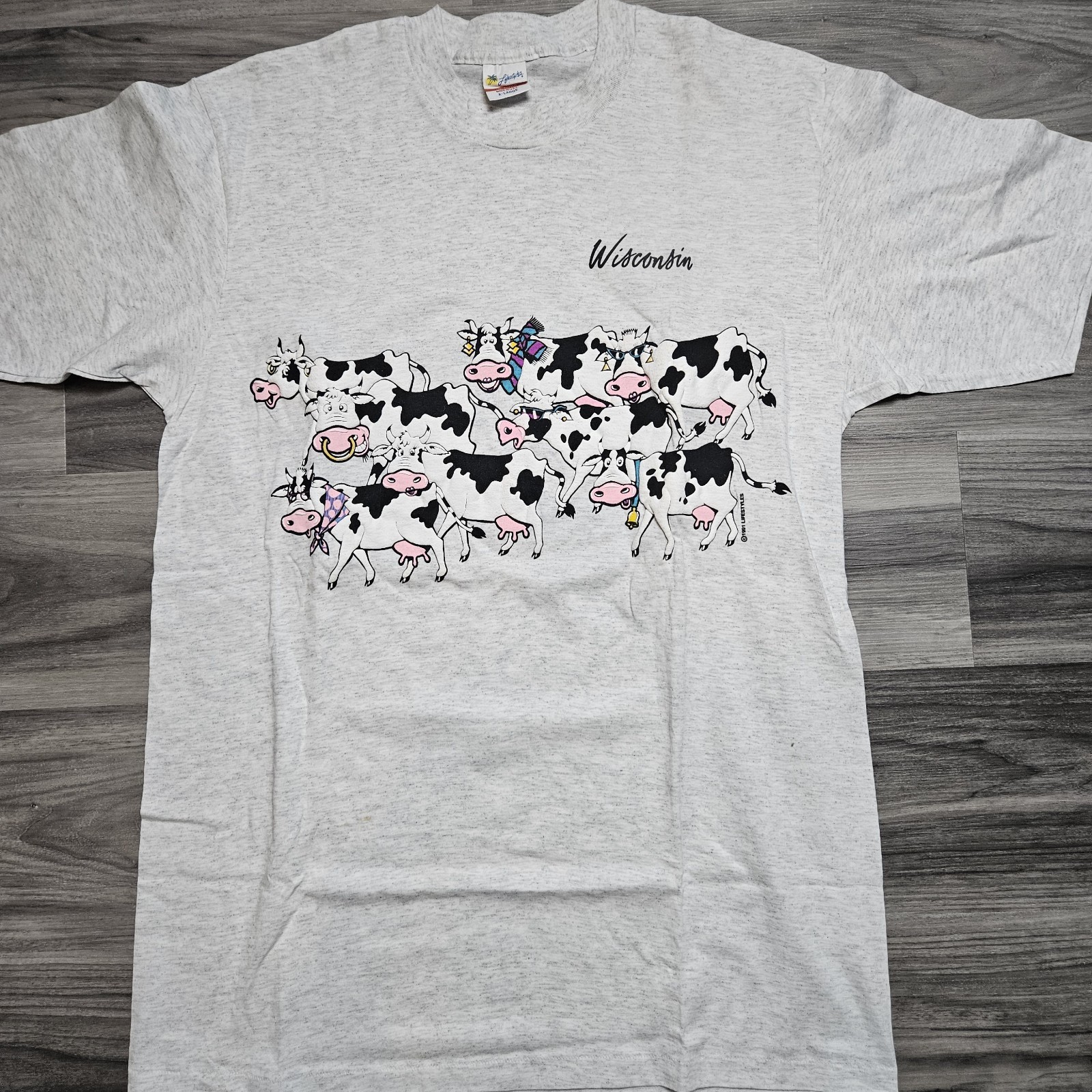 VTG NOS 90s Single Stitch Mens XL Cotton T-Shirt Humerous Cows Graphic Wisconsin gallery