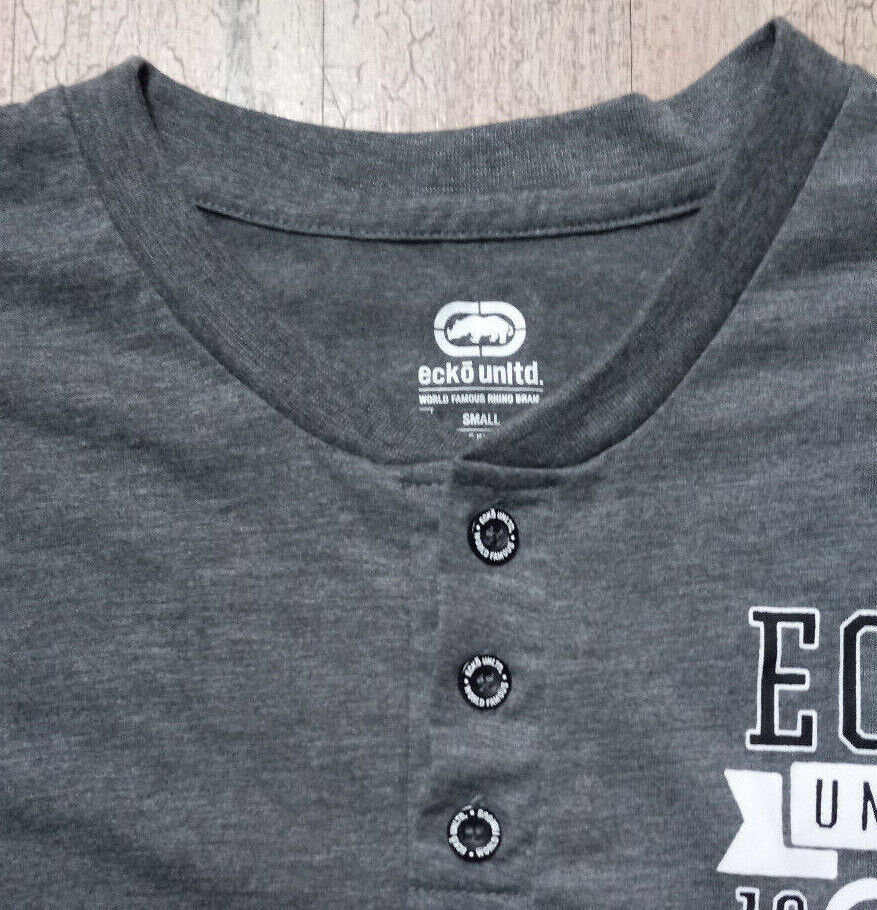 Ecko Shirt Men's Large Gray Crewneck Button Close Small Long Sleeve T-Shirt gallery