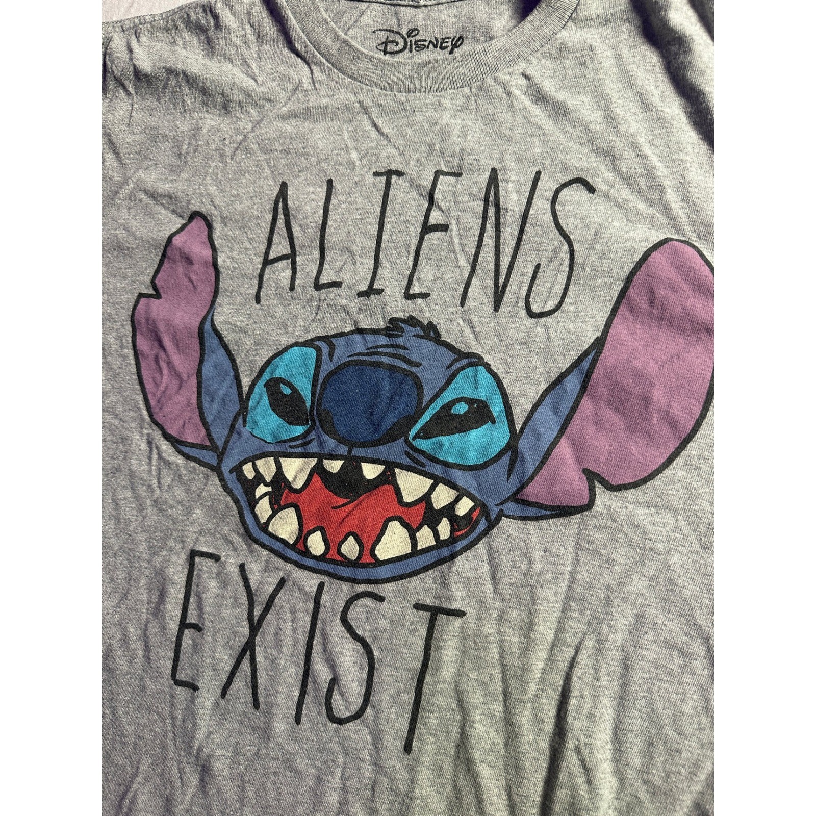 Disney Lilo & Stitch Aliens Exist Shirt Mad Engine Gray Large Stitch Face gallery