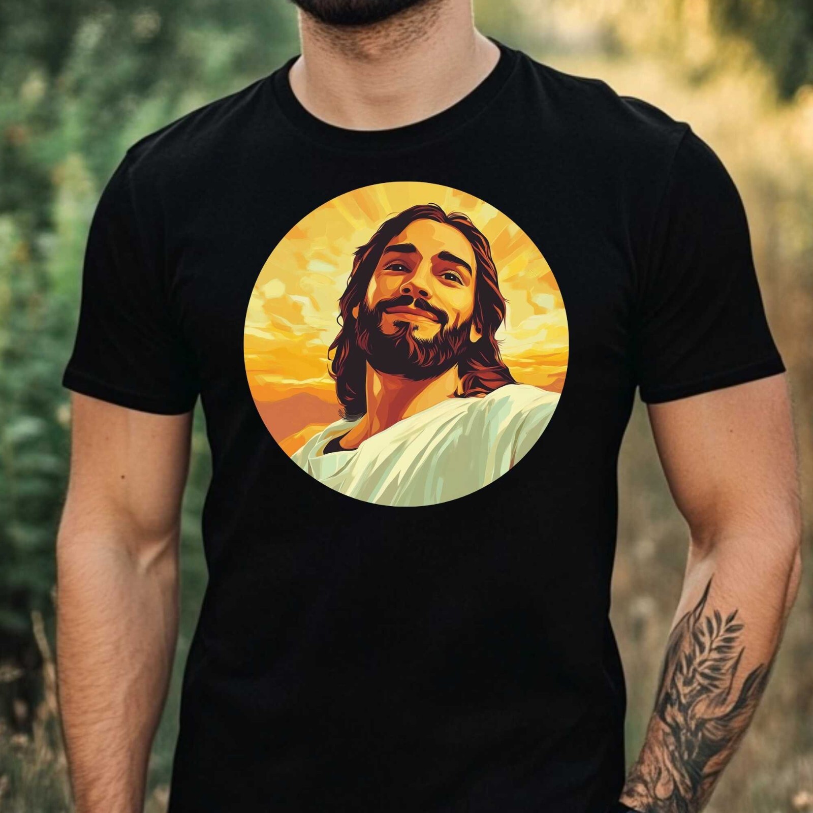 Mens Jesus Selfie Motif Cotton T-Shirt Size XS to 5XL