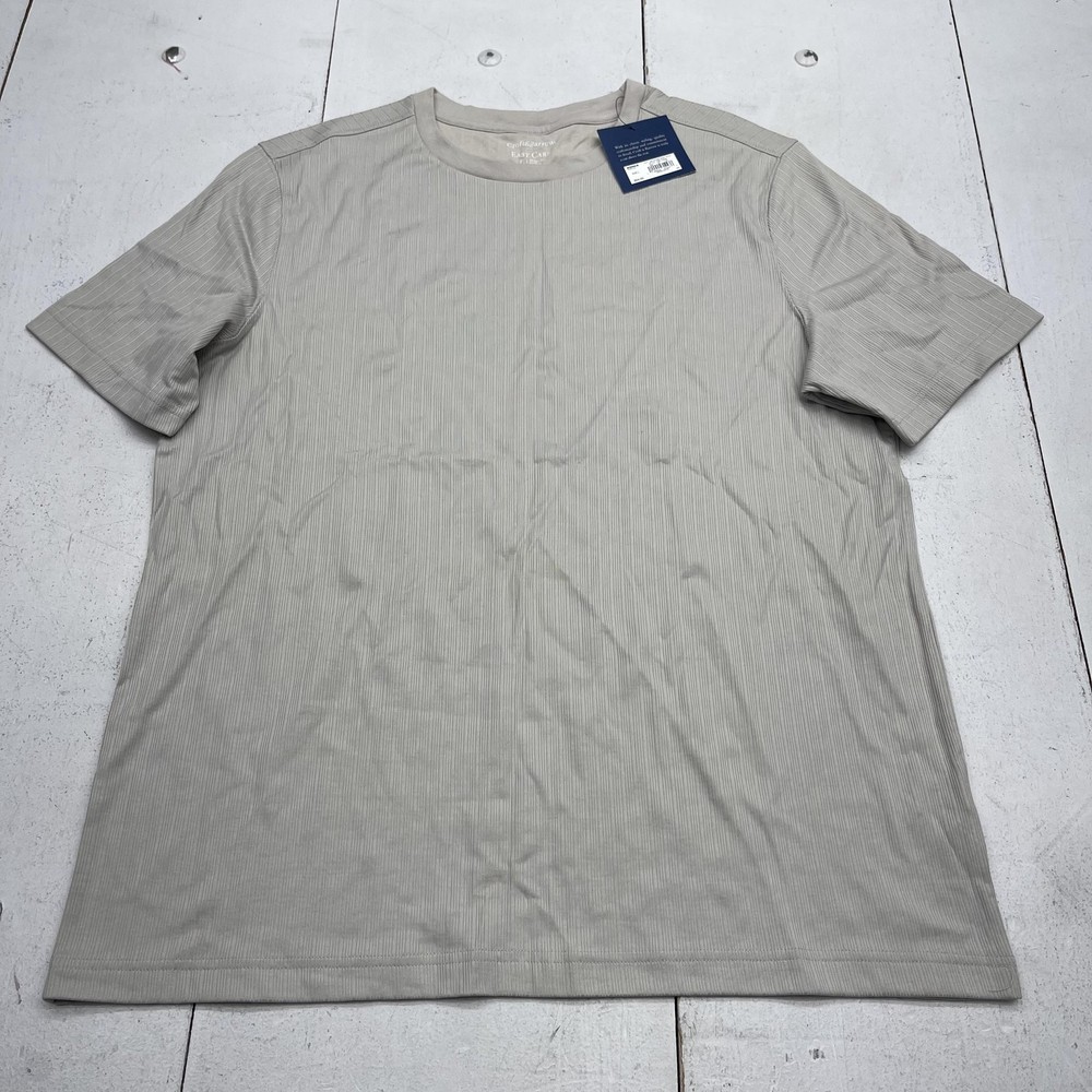 Croft & Barrow Shirt Mens Large Beige Easy Care Tagless Striped Crewneck Tee