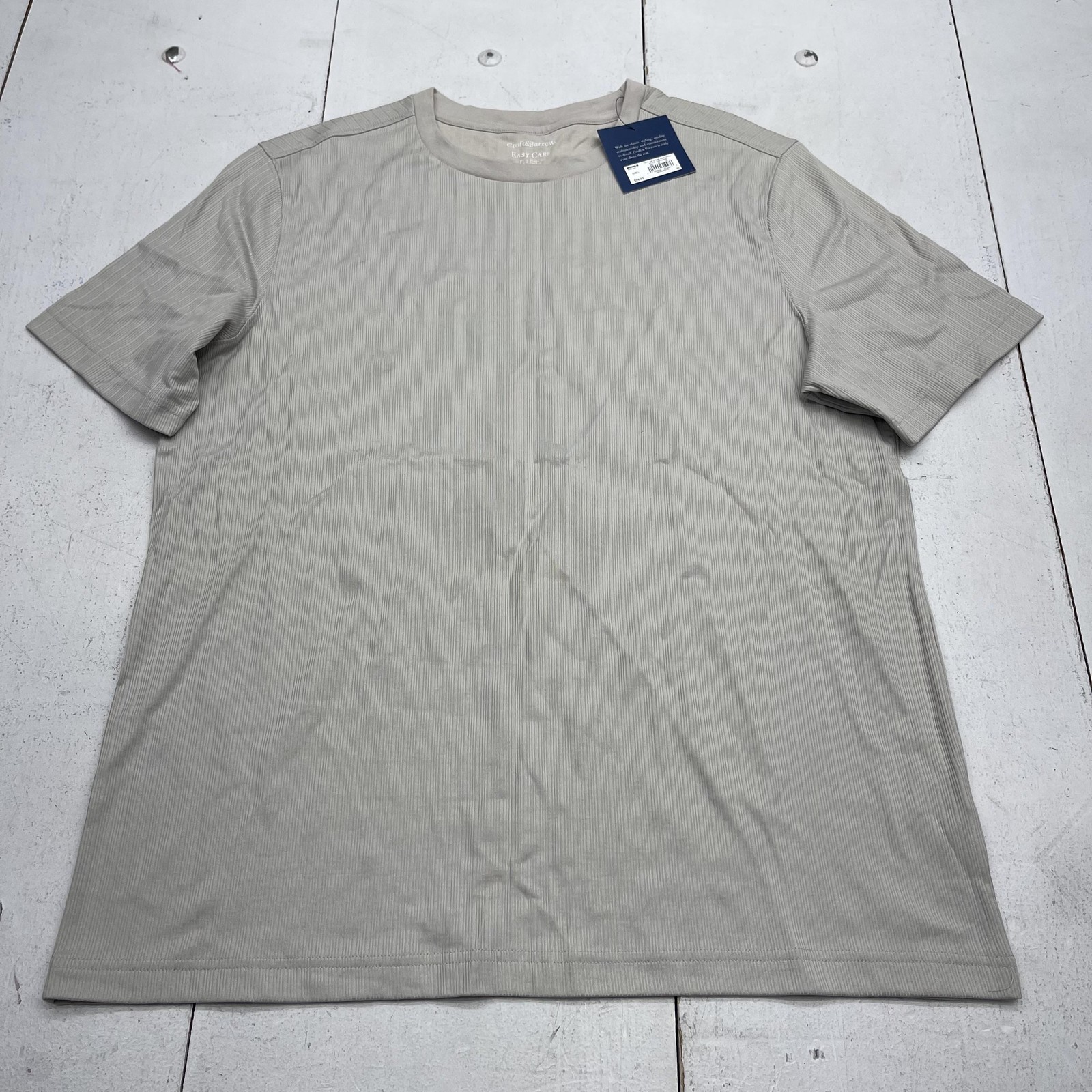 Croft & Barrow Shirt Mens Large Beige Easy Care Tagless Striped Crewneck Tee