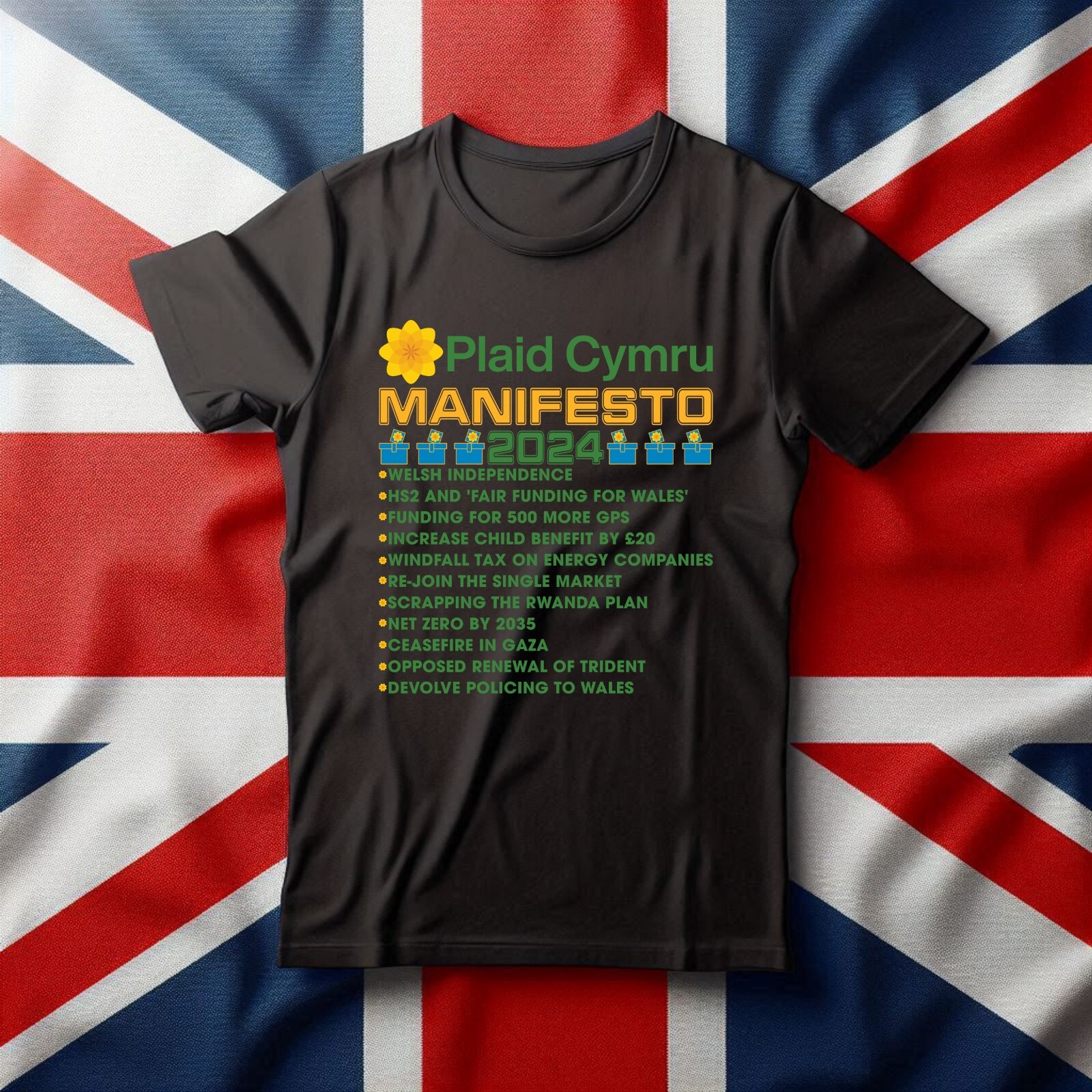 Plaid Cymru Manifesto T-Shirt, UK Elections 2024 tshirt,Vote for Plaid Cymru tee