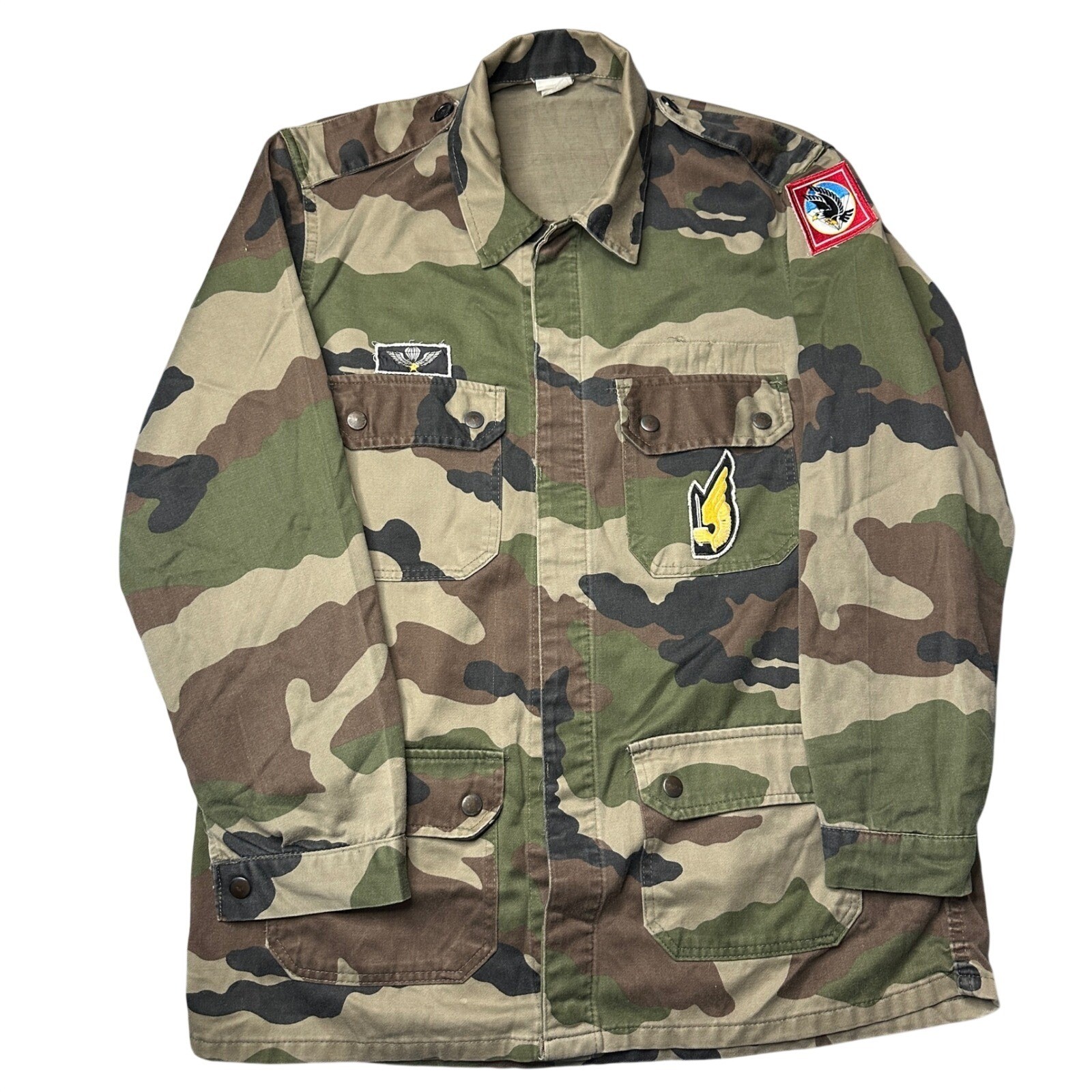 Vintage French Military F2 CCE Camo Field Jacket Paratrooper Patches Mens Size S