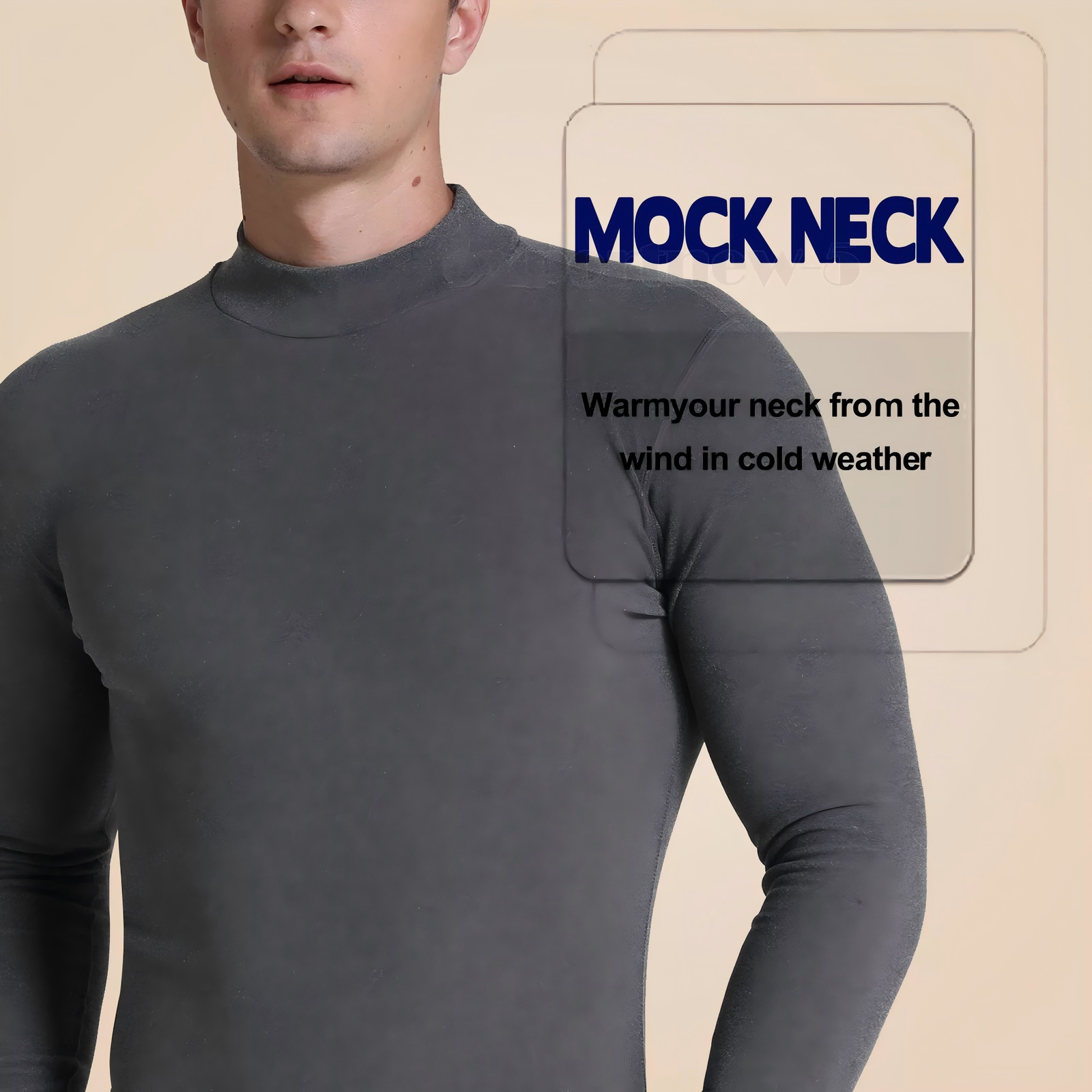 Men Long Sleeve T-shirt High Neck Jumper Undershirt Mock Neck Tops Pullover Slim gallery
