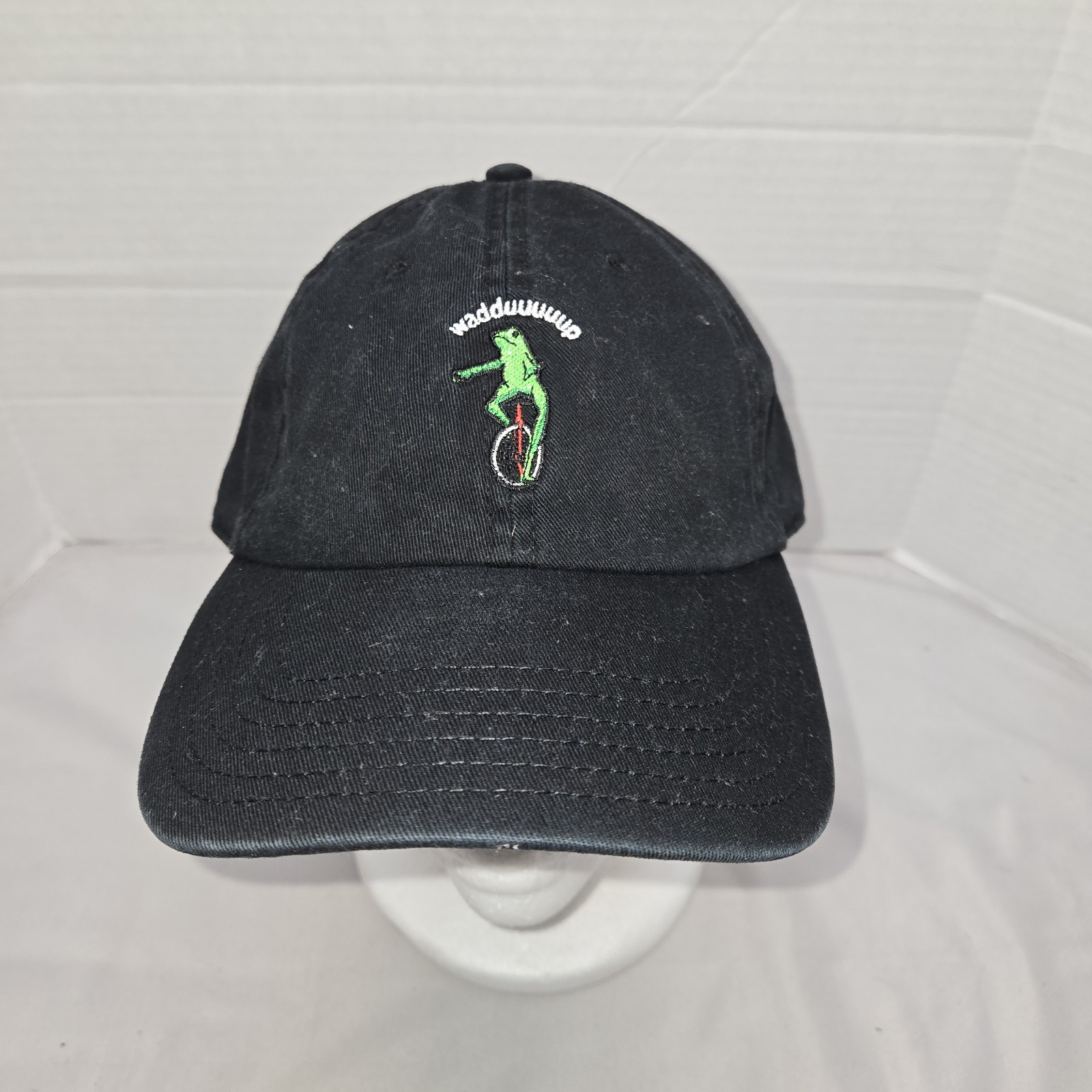 Here Come Dat Boi Meme Frog Unisex Hat Cap Waduuuup Adj Strap Black Euc gallery