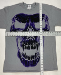 Skull Vampire Graphic T-shirt Men Large Gray Logo Purple Big Print Short Sleeve
