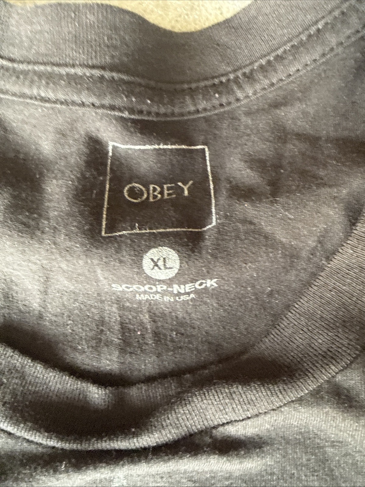 Obey Shirt Mens XL Black Scoop Neck Short Sleeve Graphic Logo gallery