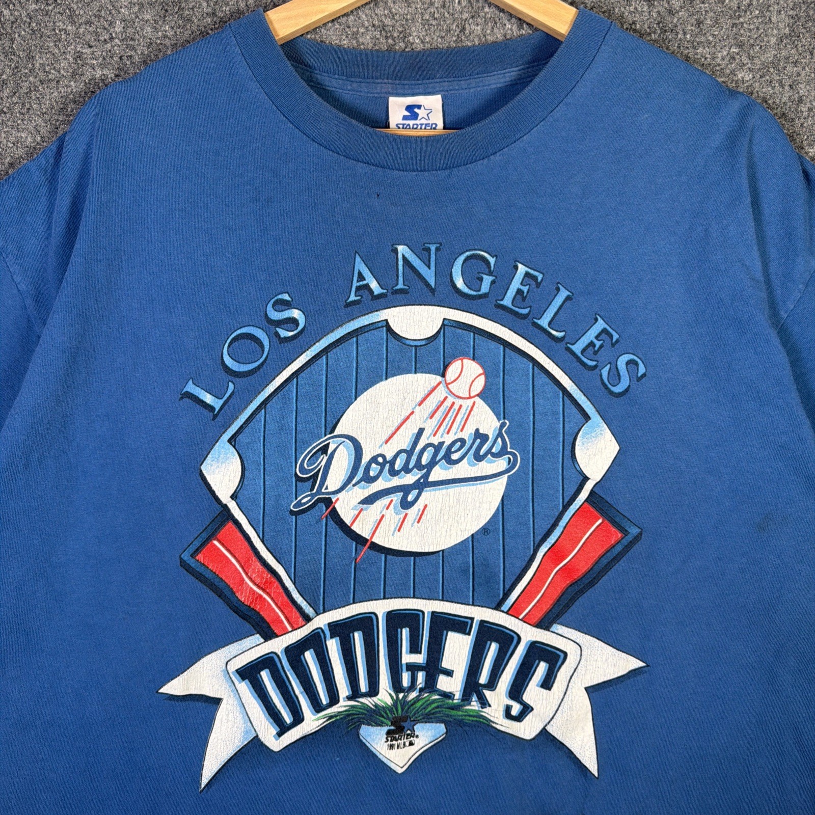 Vintage Los Angeles Dodgers Shirt Mens XL Blue Spellout 90s MLB Baseball Starter gallery