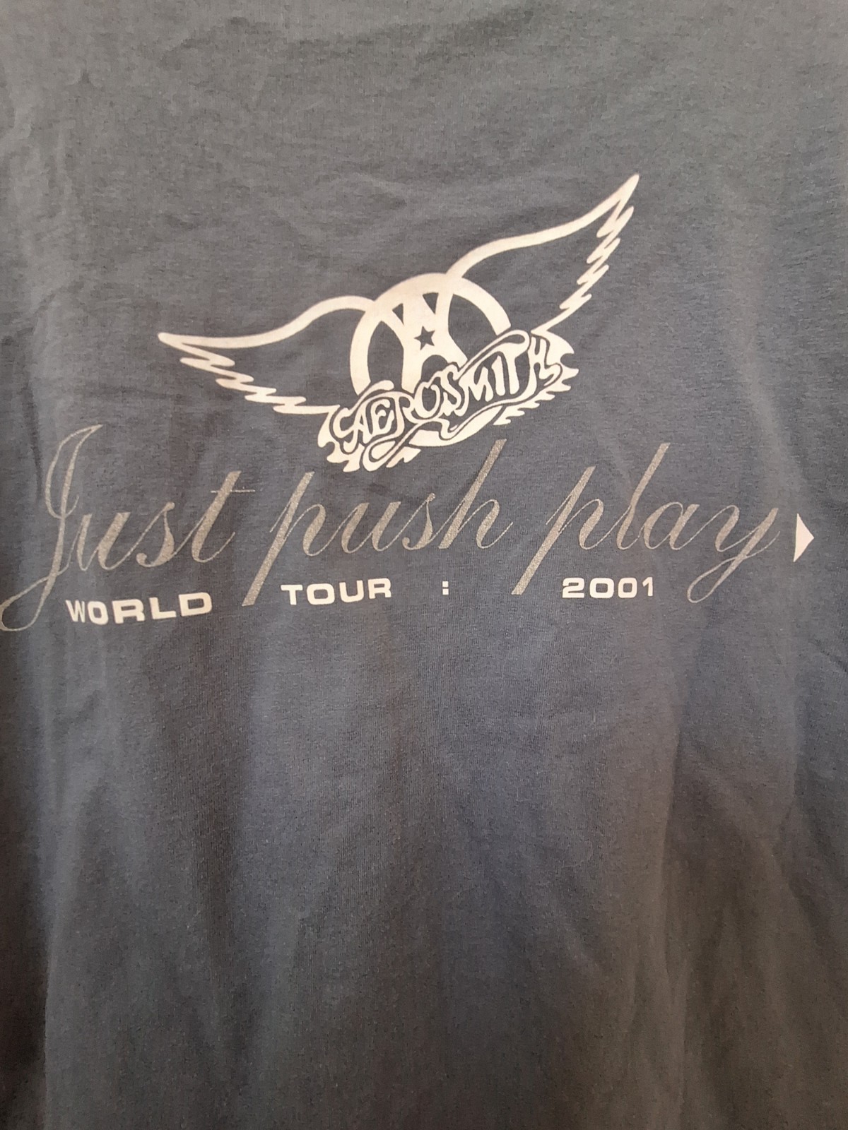 Aerosmith Tshirt Just Push Play World Tour 2001 XL Slate Blue Vintage Giant NWOT gallery