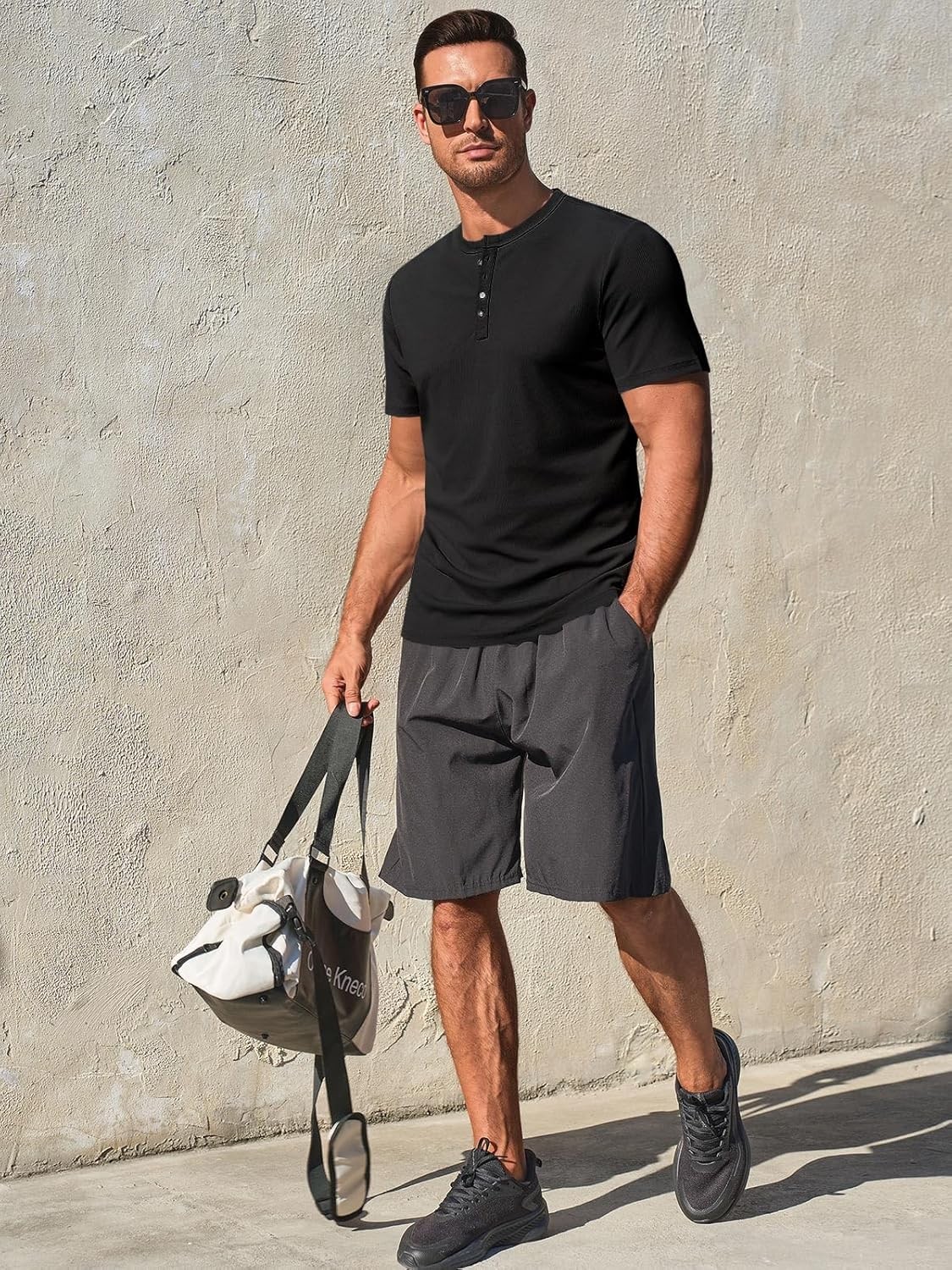 Men's Henley Shirt Short Sleeve Casual Ribbed Knitted Summer T-Shirt SL gallery
