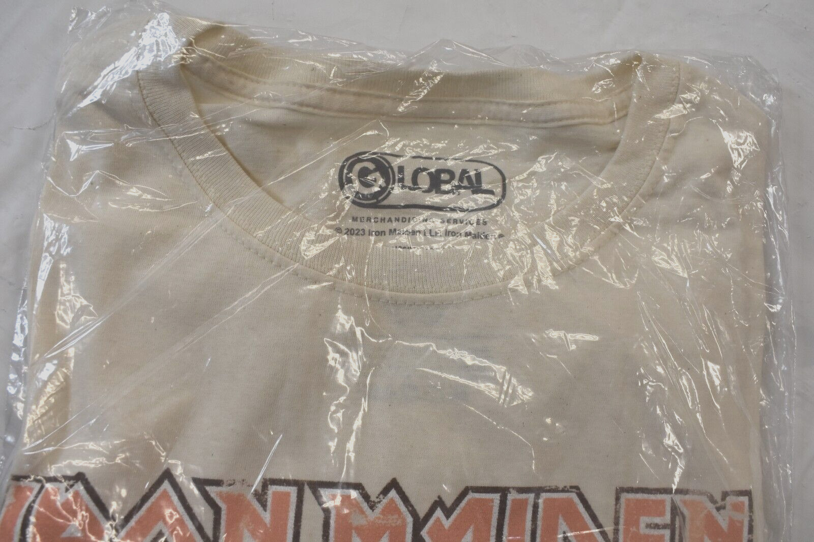 Global Mens Iron Maiden World Piece Tour Retro Graphic Cream Shirt NWT Large gallery