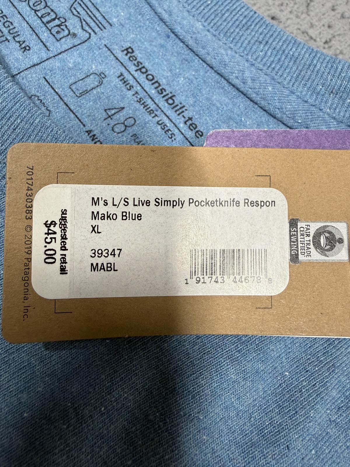 NWT Patagonia Shirt Mens XL Blue Live Simply Pocketknife Graphic Long Sleeve Tee gallery