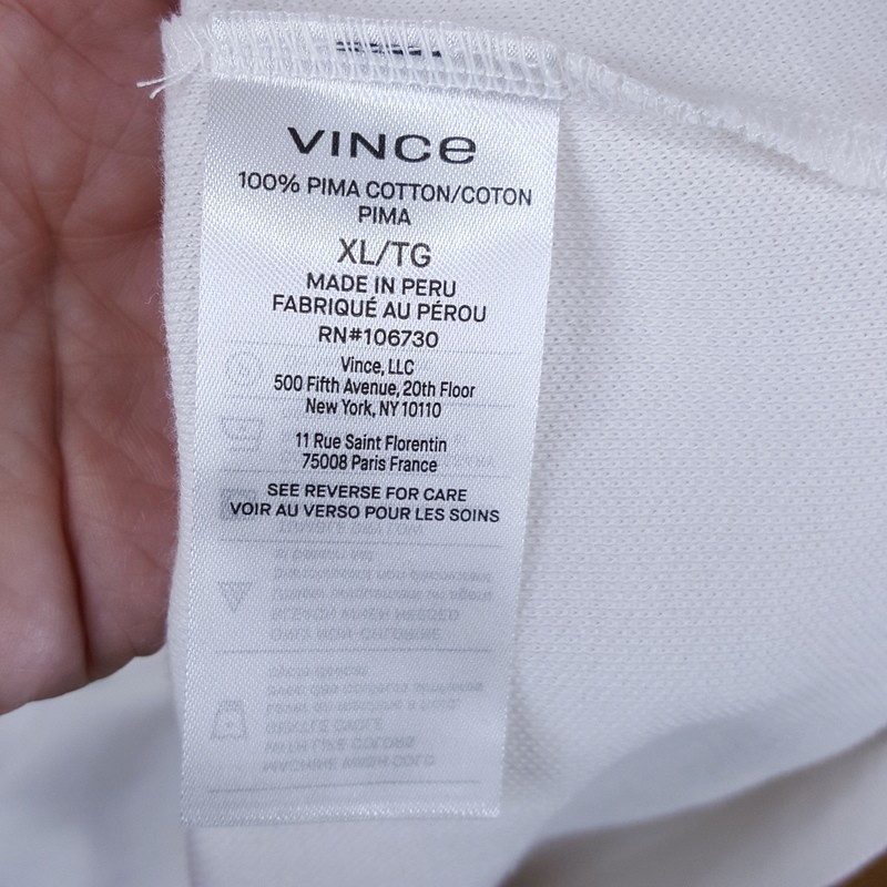 VINCE Shirt Mens XL White Pullover Short Sleeve Pique T-Shirt 100% Cotton $110 gallery